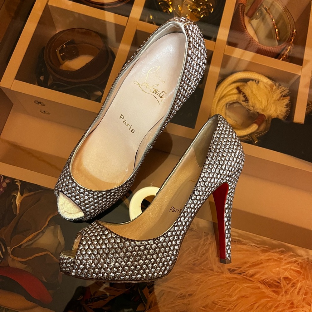 Christian Louboutin Sequin Peeptoe Heels
